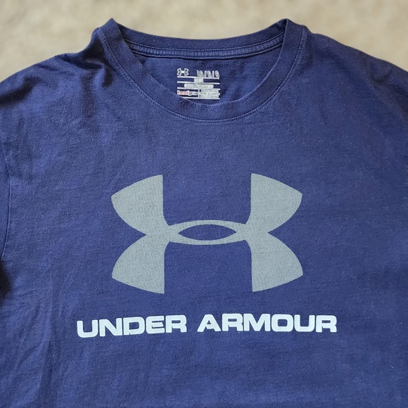 Under Armour Large Navy Blue HeatGear Workout Tee Shirt - Picture 2 of 7